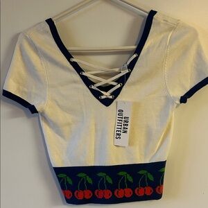 🍒 NWT Urban Outfitters Cherry Lace up Crop Top Sweater 🍒